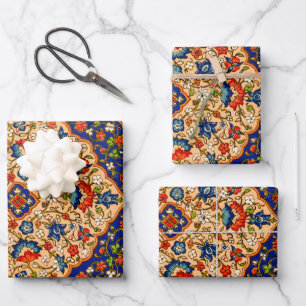 Vintage Colourful Persian Floral Art Wrapping Paper Sheet