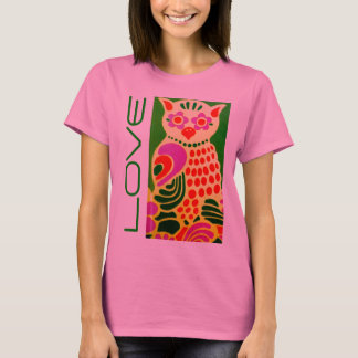 Vintage Colourful Pop Art Owl and Love Design Phot T-Shirt