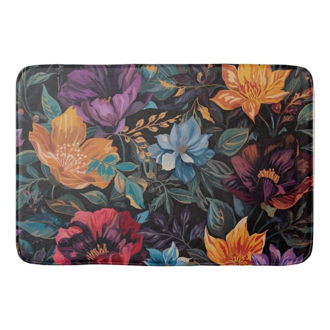 Vintage colourful Rainbow Floral  Bath Mat (Front)
