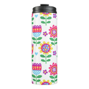 vintage colourful seamless pattern with cheerful f thermal tumbler
