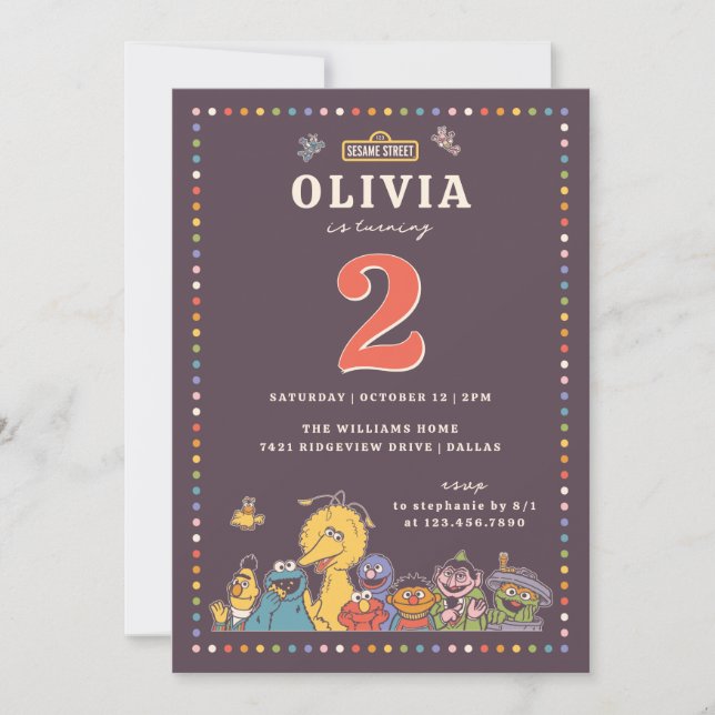 Vintage Colourful Sesame Street Character Birthday Invitation (Front)