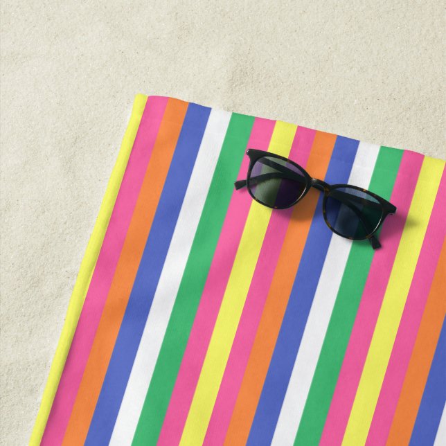 Vintage Colourful Stripes Beach Towel (In Situ)