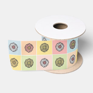 Vintage Colourful trendy Flowers pattern Birthday Satin Ribbon