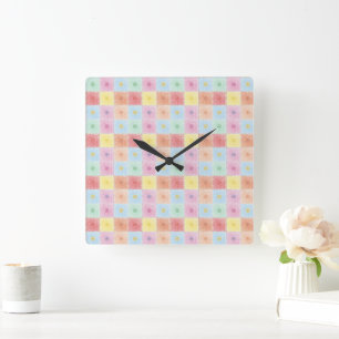 Vintage Colourful trendy Flowers pattern Birthday Square Wall Clock