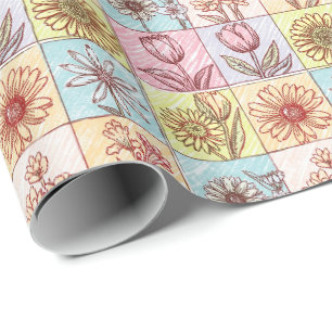 Vintage Colourful trendy Flowers pattern Birthday  Wrapping Paper