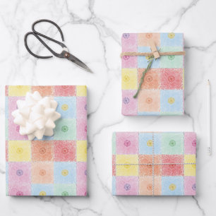 Vintage Colourful trendy Flowers pattern Birthday Wrapping Paper Sheet
