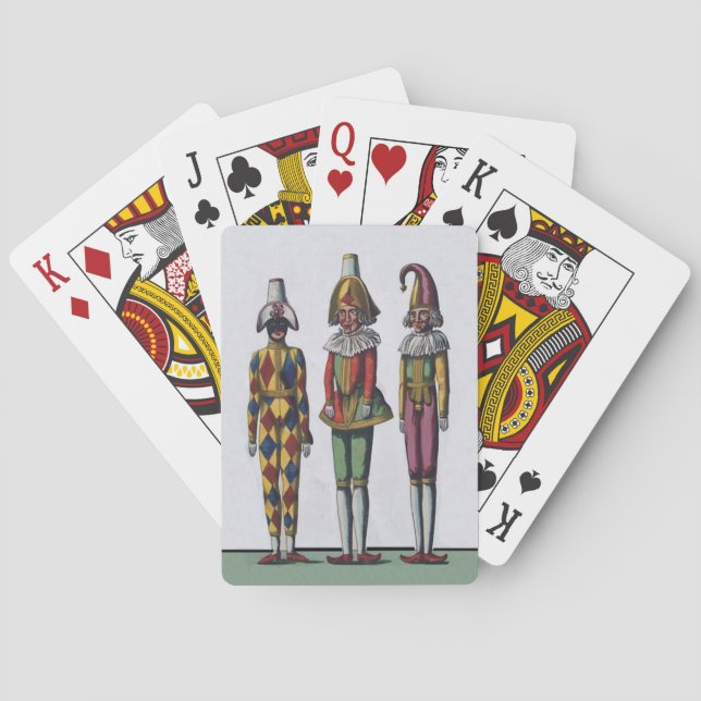 Vintage Colourful Whimsical Three Jester Dolls Playing Cards (Back)