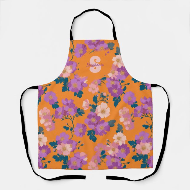 Vintage Colourful Wild Roses Pattern Apron (Front)