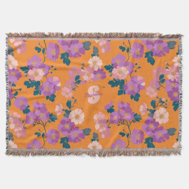 Vintage Colourful Wild Roses Pattern Throw Blanket (Front)