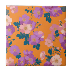 Vintage Colourful Wild Roses Pattern Tile