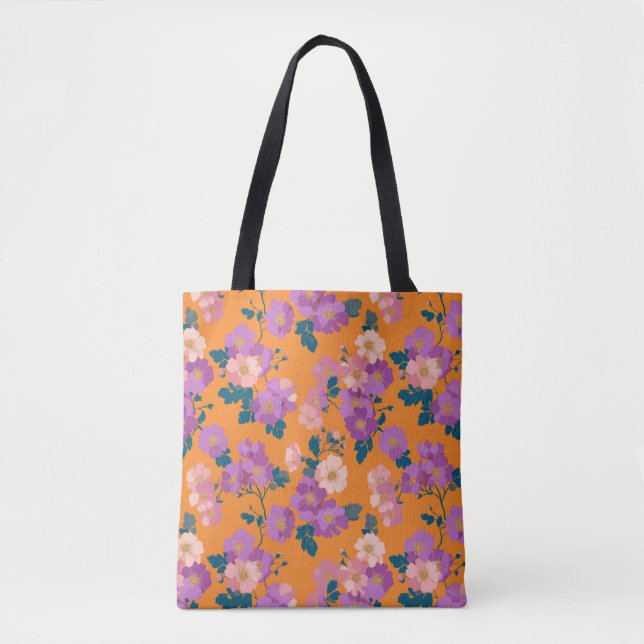 Vintage Colourful Wild Roses Pattern Tote Bag (Front)