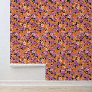 Vintage Colourful Wild Roses Pattern Wallpaper