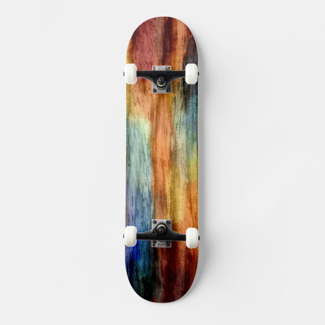 Vintage Colourful Wood Abstract Art 4 Skateboard (Front)