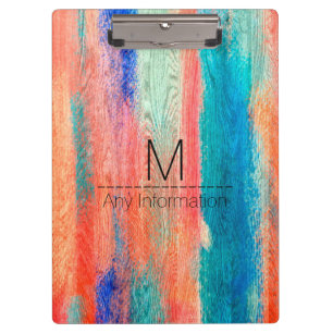 Vintage Colourful Wood Grain Monogram Clipboard