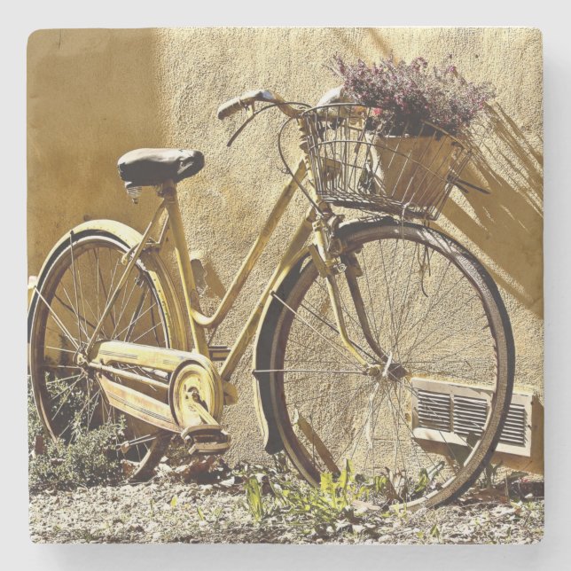 Vintage Colourful Yellow Bicycle      Stone Coaster (Front)