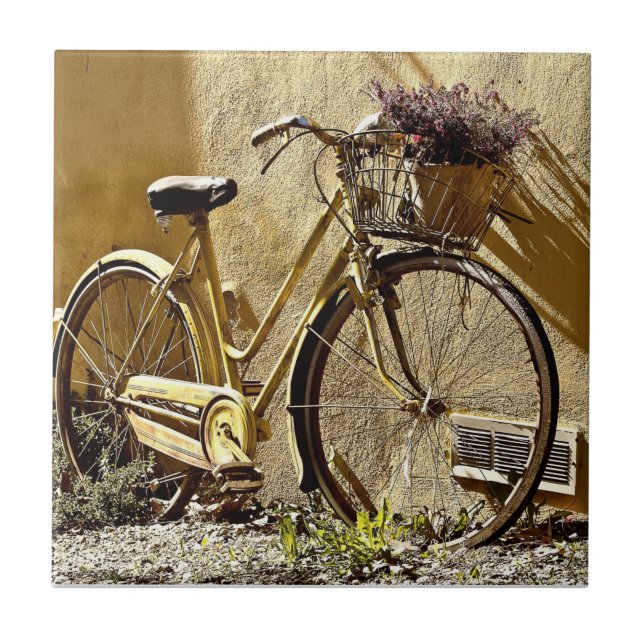Vintage Colourful Yellow Bicycle       Tile (Front)