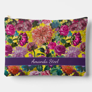 Vintage colourful yellow Floral monogrammed Accessory Pouch