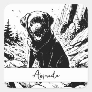 Vintage Colourless Black Labrador Puppy Square Sticker
