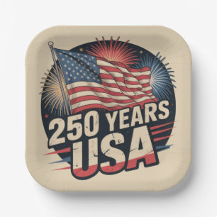 Vintage Colours American Flag 250 Years USA  Paper Plate
