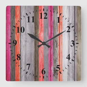 Vintage Colours Wood Look #2 Square Wall Clock