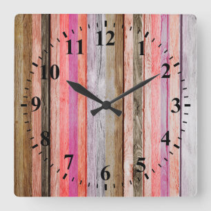Vintage Colours Wood Look #7 Square Wall Clock