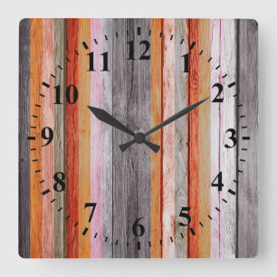 Vintage Colours Wood Look #9 Square Wall Clock