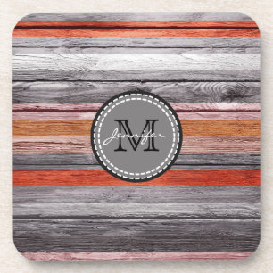 Vintage Colours Wood Look Monogram #4 Coaster