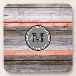 Vintage Colours Wood Look Monogram #6 Coaster