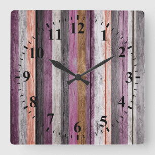 Vintage Colours Wood Look Square Wall Clock