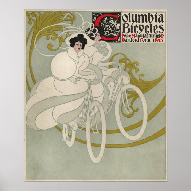 Vintage Columbia Bicycle Ad Art Poster Girl (Front)