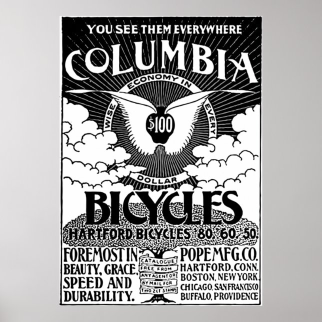 Vintage Columbia Bicycles Advertisement Poster (Front)
