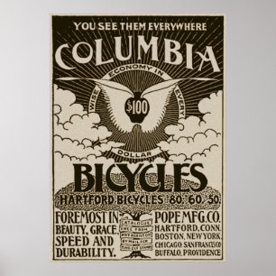 Vintage Columbia Bicycles Advertisement Poster