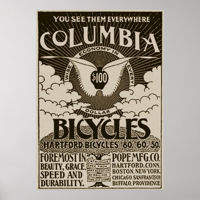 Vintage Columbia Bicycles Advertisement Poster (Front)