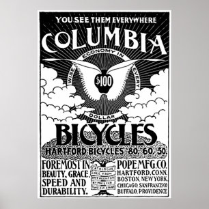 Vintage Columbia Bicycles Advertisement Poster