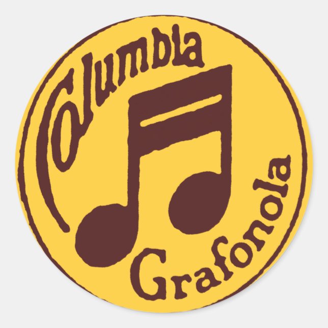 Vintage Columbia Grafonola Music Note Classic Round Sticker (Front)