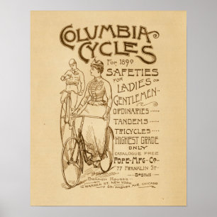 Vintage Columbia Safety Bicycles Ad Art Poster