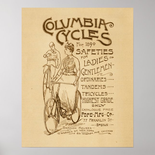 Vintage Columbia Safety Bicycles Ad Art Poster (Front)