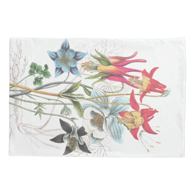 Vintage Columbine Flower Floral Bouquet Pillowcase (Back)