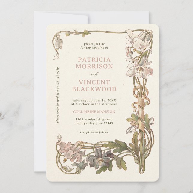 Vintage Columbine Frame Wedding Invitation (Front)