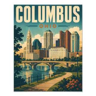 Vintage Columbus Ohio Skyline Photo Print