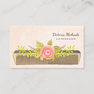 Vintage Comb and Roses For Elegant Hairdresser Business Card