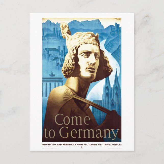 Vintage Come to Germany Travel Poster Postcard (Front)