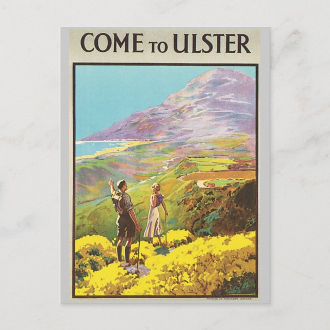 Vintage Come to Ulster British Isles Travel Poster Postcard (Front)