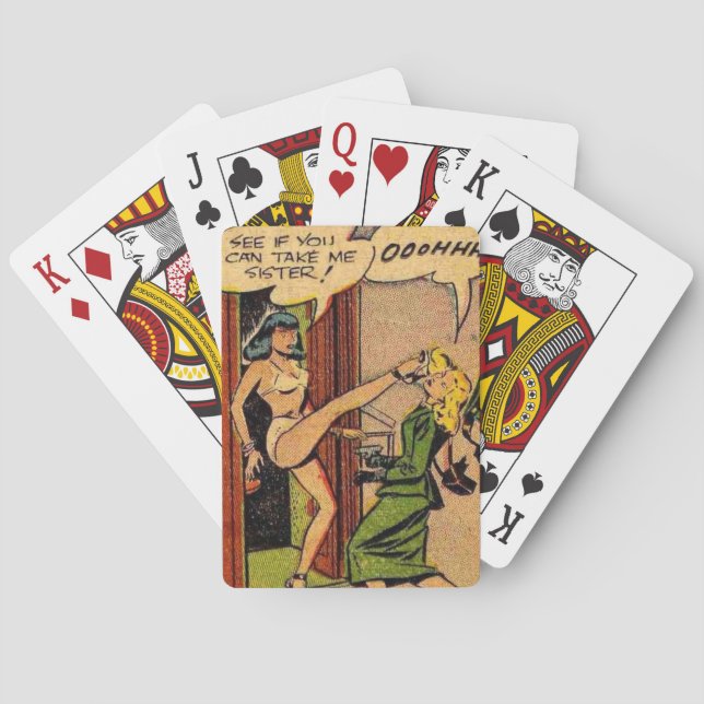 Vintage Comic Art “Cat Fight” Playing Card Deck (Back)