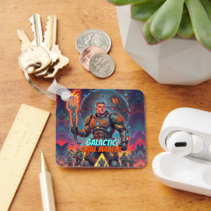 Vintage Comic Astronaut Grilling Sci-Fi Pop Art Key Ring