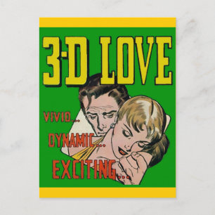 Vintage Comic Book Art - 3D LOVE Postcard