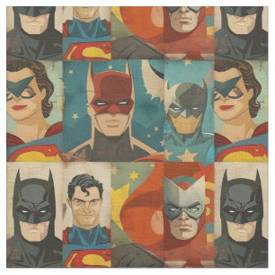 Vintage comic book heroes in retro colours fabric