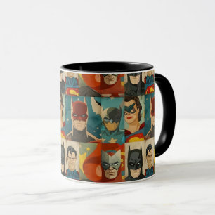 Vintage comic book heroes in retro colours mug