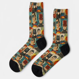 Vintage comic book heroes in retro colours socks