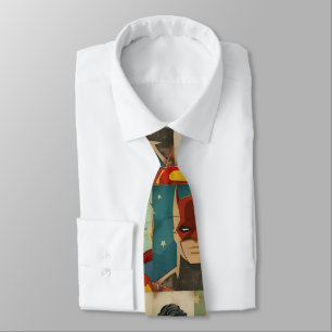 Vintage comic book heroes in retro colours tie